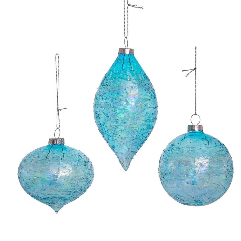 Kurt Adler 80MM Blue Finial, Onion, and Ball Glass Ornaments, 3-Piece Set