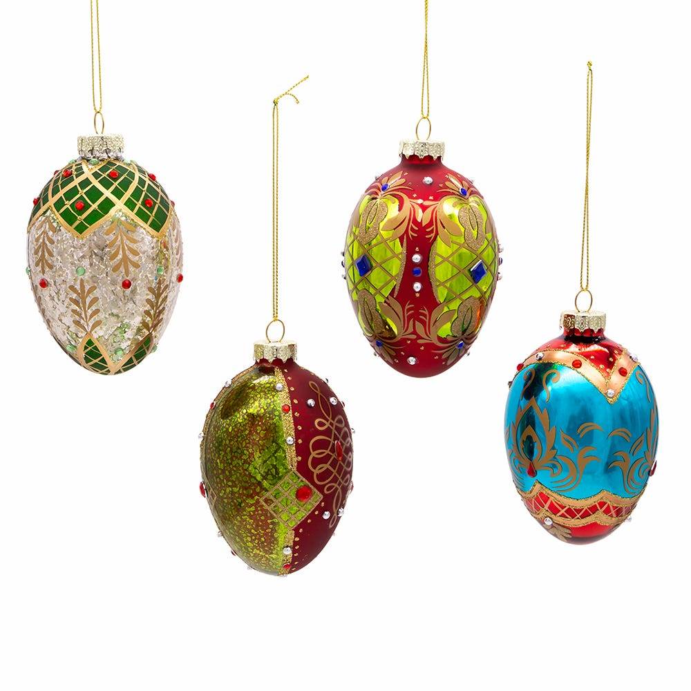 Kurt Adler 65MM Glass Egg Ornaments, 4 Piece Set