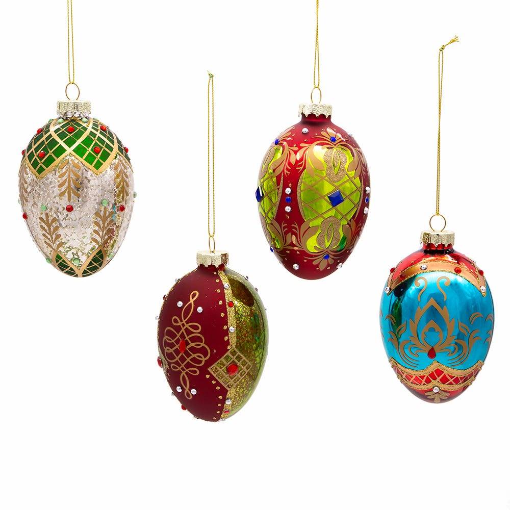 Kurt Adler 65MM Glass Egg Ornaments, 4 Piece Set