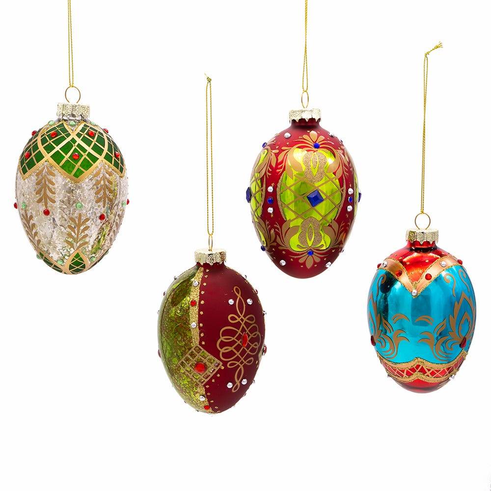 Kurt Adler 65MM Glass Egg Ornaments, 4 Piece Set