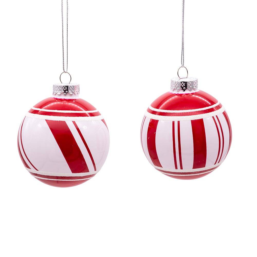 Kurt Adler 80MM Red and White Glass Ball Ornaments, 6 Piece Set