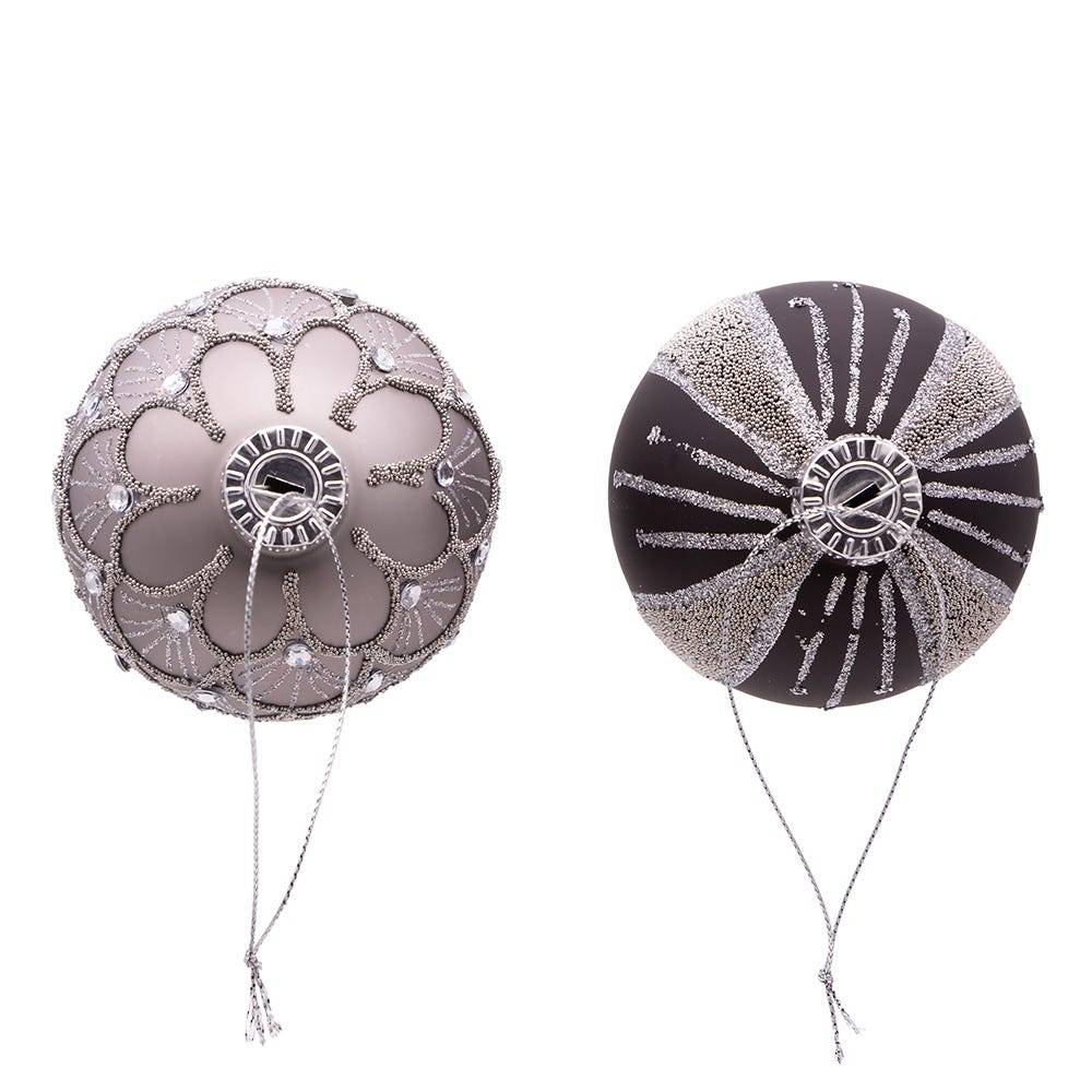 Kurt Adler 80MM Silver and Black Jeweled Glass Ball Ornaments, 6 Piece Set