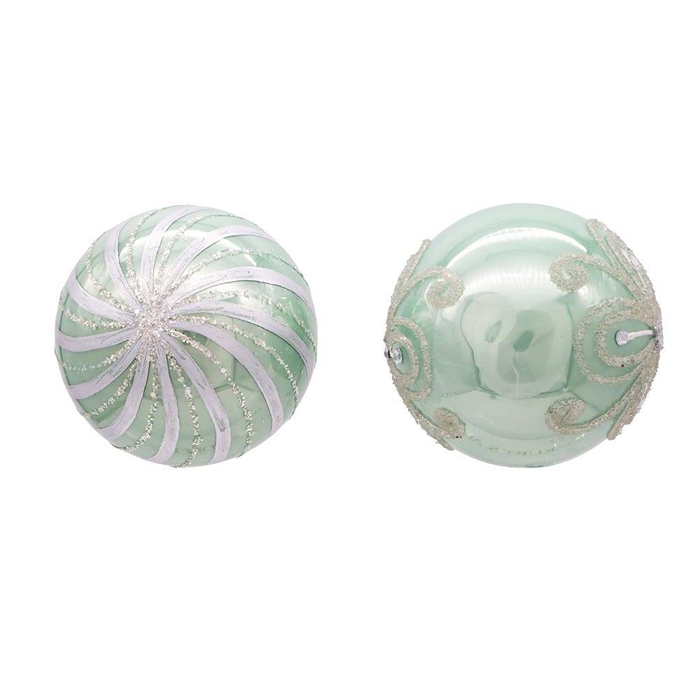 Kurt Adler 80MM Silver and Pale Aqua Embellished Ball Ornaments, 6 Piece Set