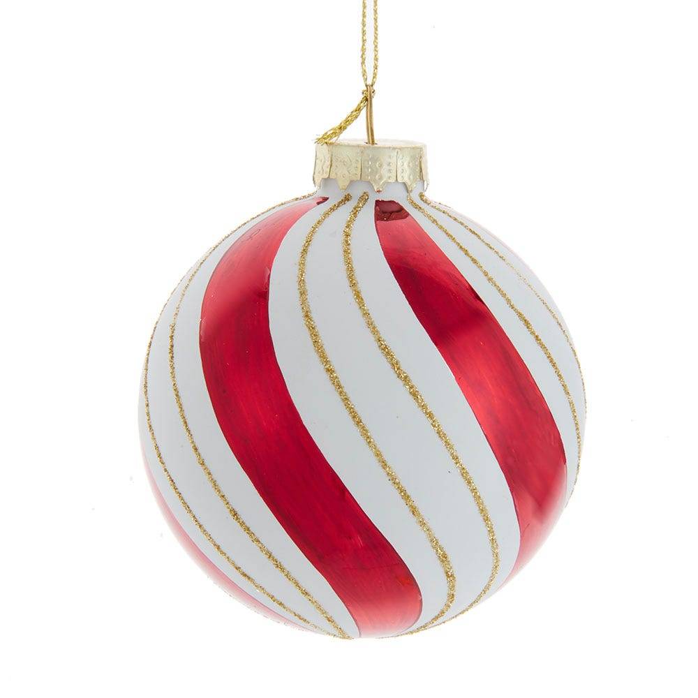 Kurt Adler 80MM Gold, Red and White Glass Ball Ornaments, 6 Piece Set