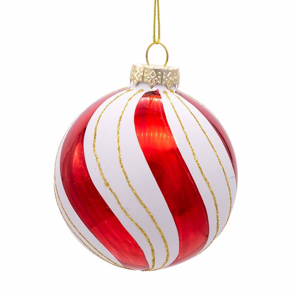 Kurt Adler 80MM Gold, Red and White Glass Ball Ornaments, 6 Piece Set