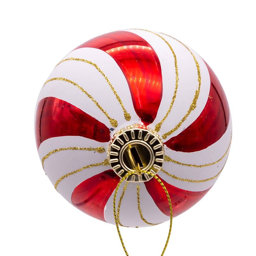 Kurt Adler 80MM Gold, Red and White Glass Ball Ornaments, 6 Piece Set