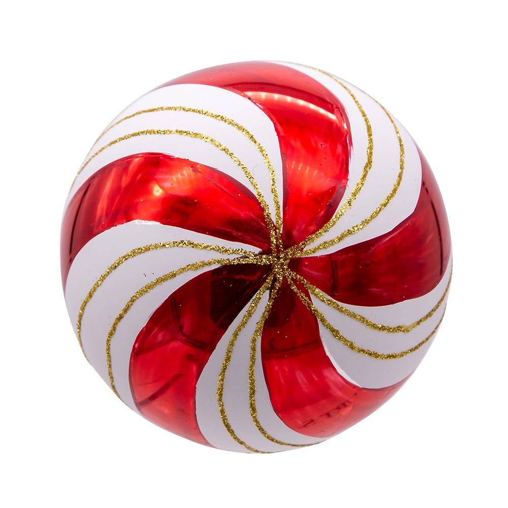 Kurt Adler 80MM Gold, Red and White Glass Ball Ornaments, 6 Piece Set