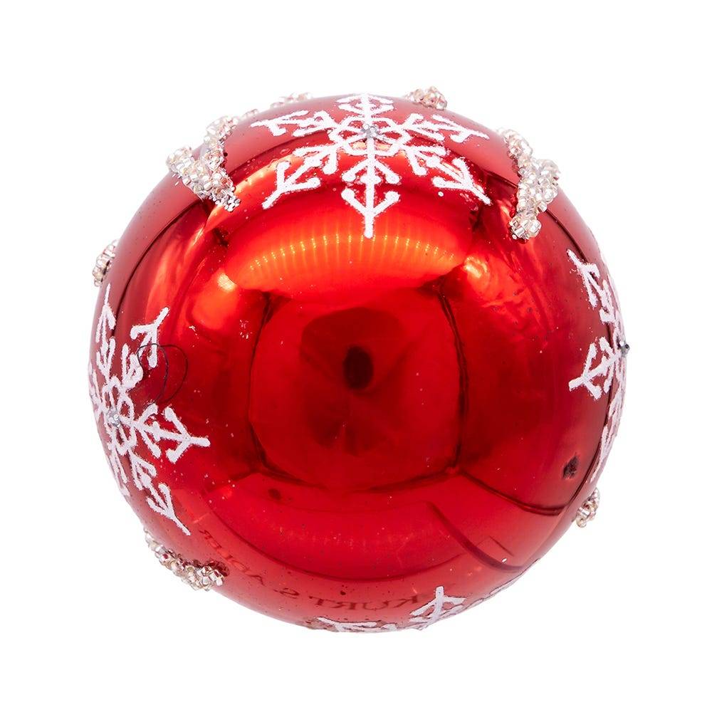 Kurt Adler 80MM Red and Silver Snowflake Ball Ornaments, 6 Piece Set