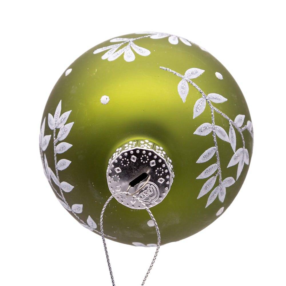 Kurt Adler 80MM Green Leaf Design Ball Ornaments, 6 Piece Set