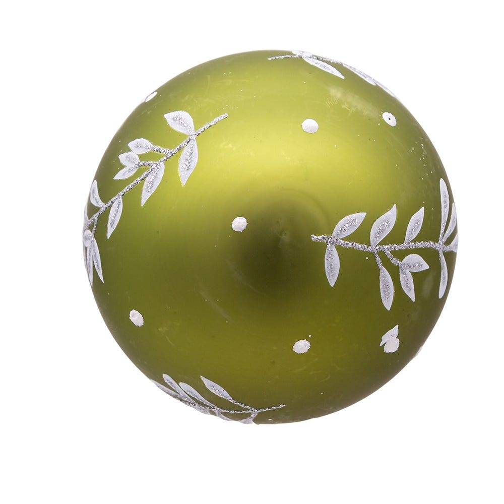 Kurt Adler 80MM Green Leaf Design Ball Ornaments, 6 Piece Set