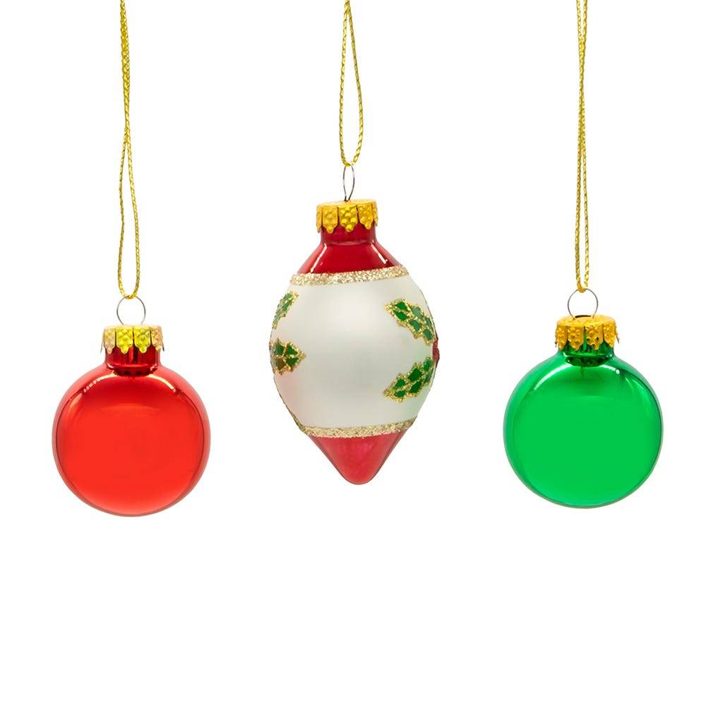 Kurt Adler 35MM Glass Green and Red Ball and Finial 12-Piece Ornament Set