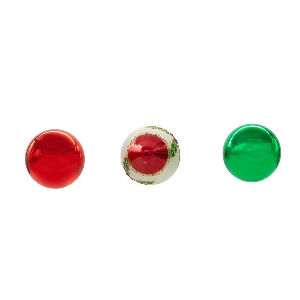 Kurt Adler 35MM Glass Green and Red Ball and Finial 12-Piece Ornament Set