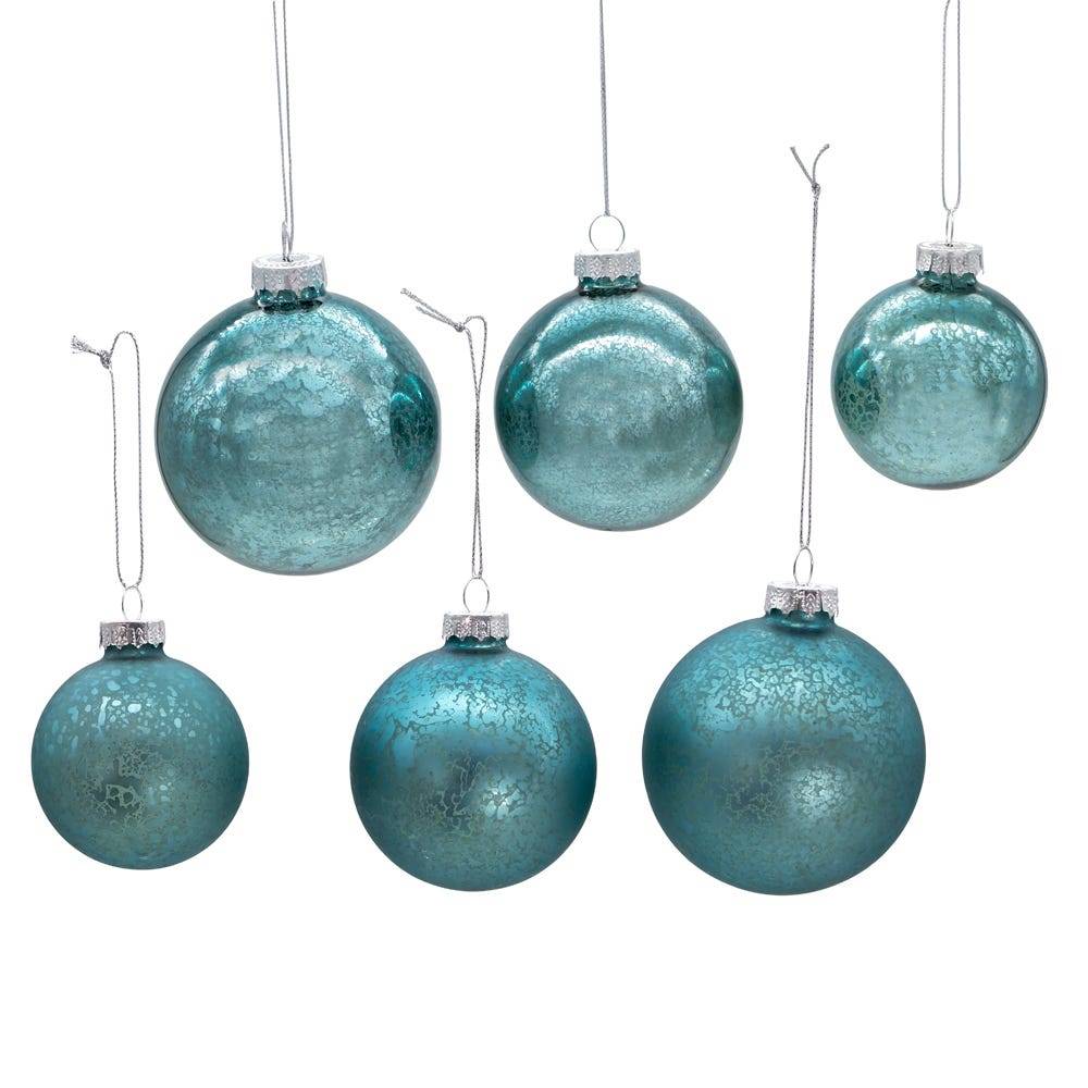 Kurt Adler 60-80MM Glass Shiny & Matte Teal Mercury Ball Ornaments, 20-Piece Set