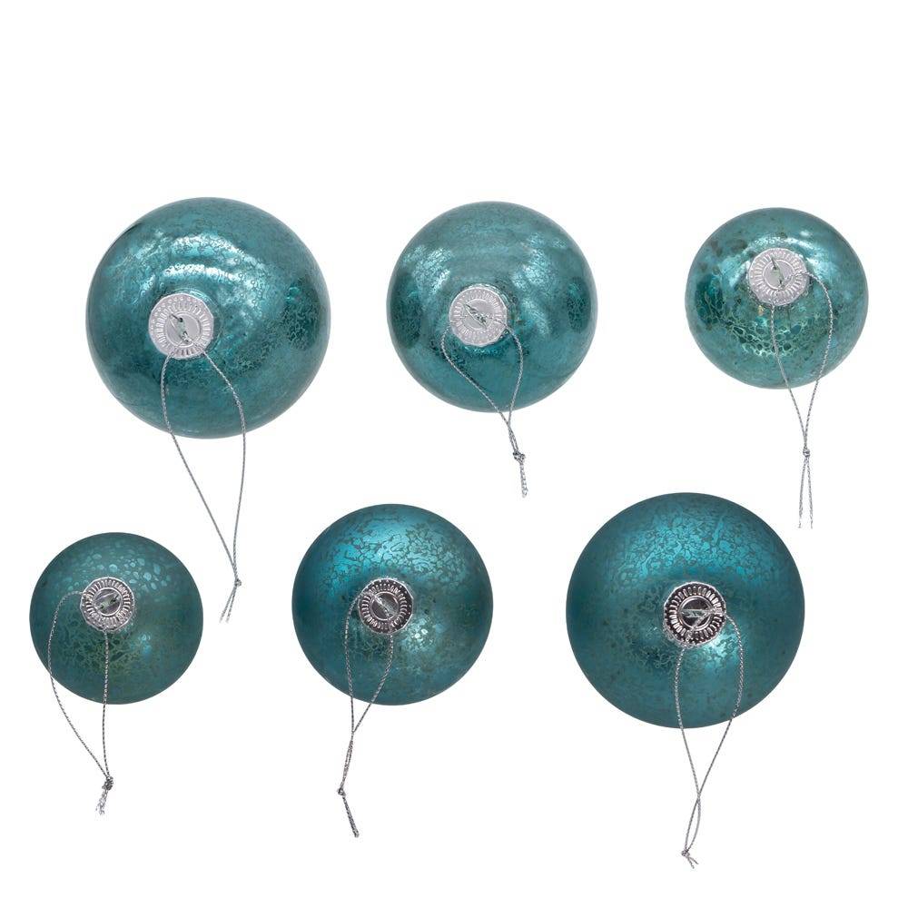 Kurt Adler 60-80MM Glass Shiny & Matte Teal Mercury Ball Ornaments, 20-Piece Set