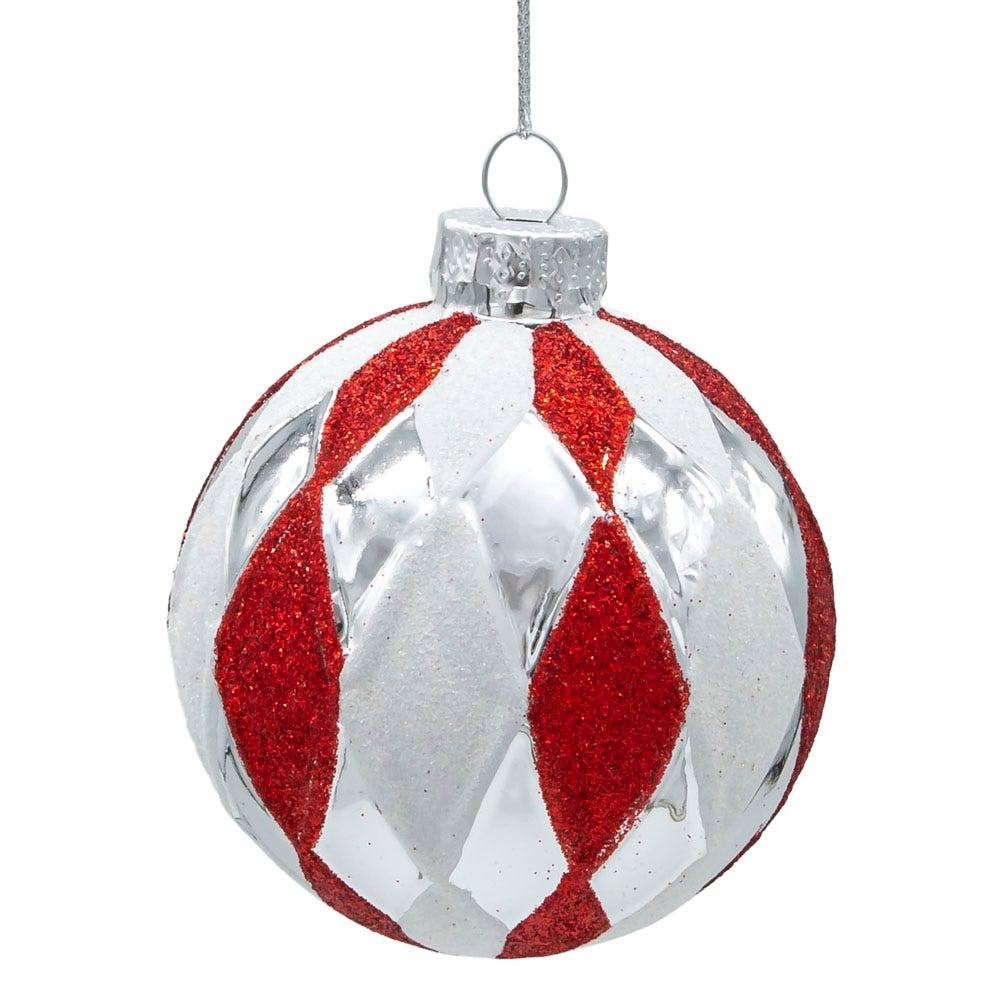 Kurt Adler 80MM Glass Red, White and Silver 6-Piece Ball Ornament Set