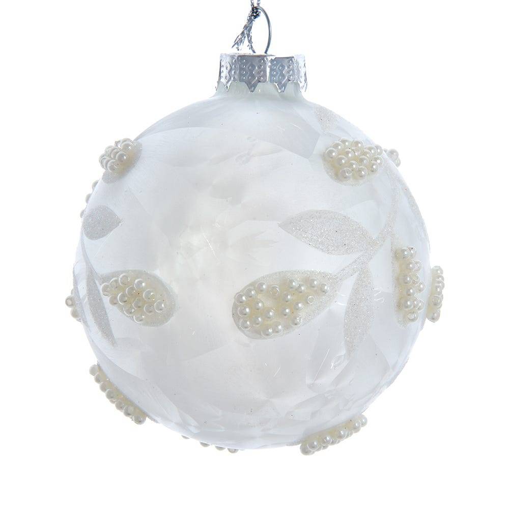 Kurt Adler 80MM Glass White Pearl 6-Piece Ball Ornament Set