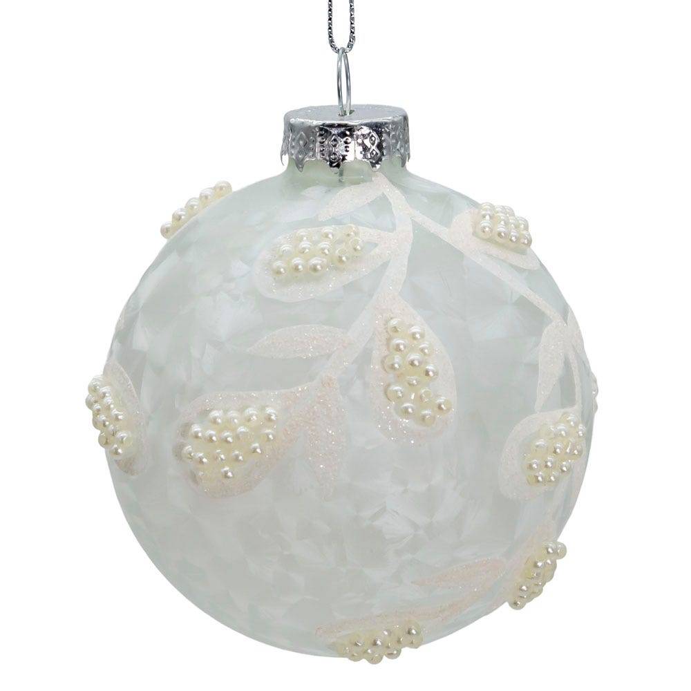 Kurt Adler 80MM Glass White Pearl 6-Piece Ball Ornament Set