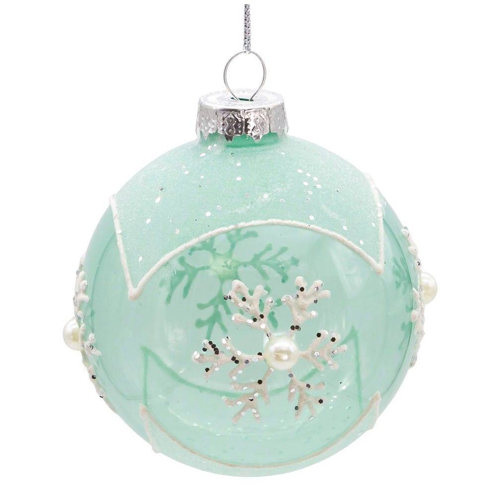 Kurt Adler 80MM Glass Teal Snowflake 6-Piece Ball Ornament Set