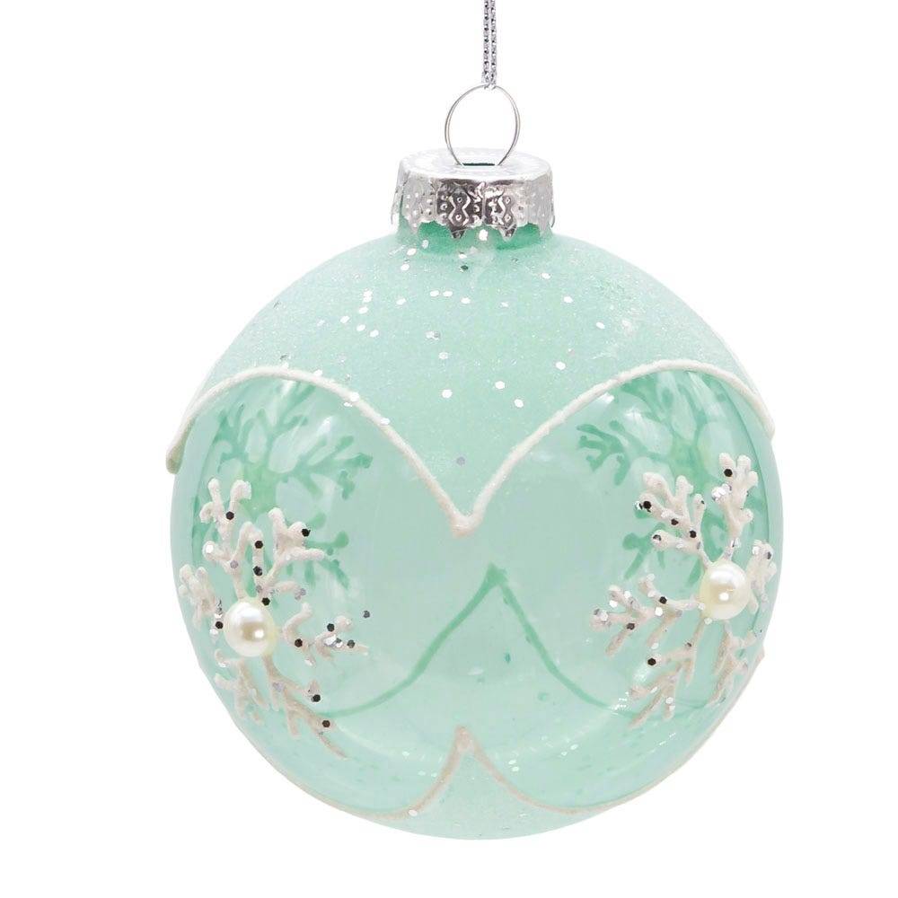 Kurt Adler 80MM Glass Teal Snowflake 6-Piece Ball Ornament Set