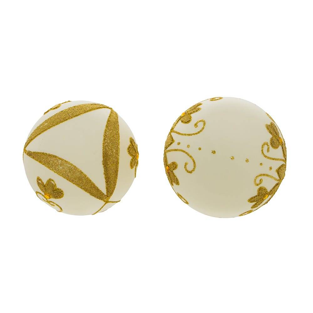 Kurt Adler 80 MM White Balls with Gold Beads, 6-Piece Set