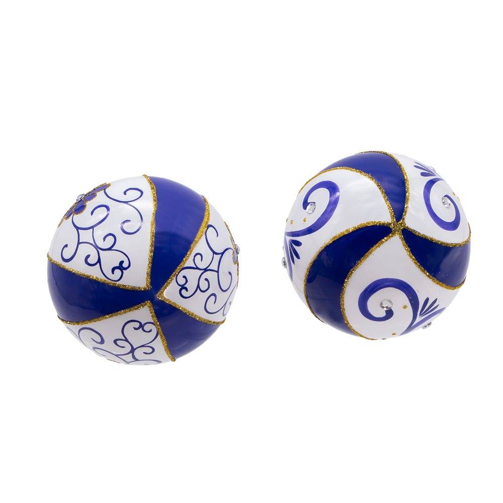 Kurt Adler 80 MM Blue and White Glass Balls, 6-Piece Set