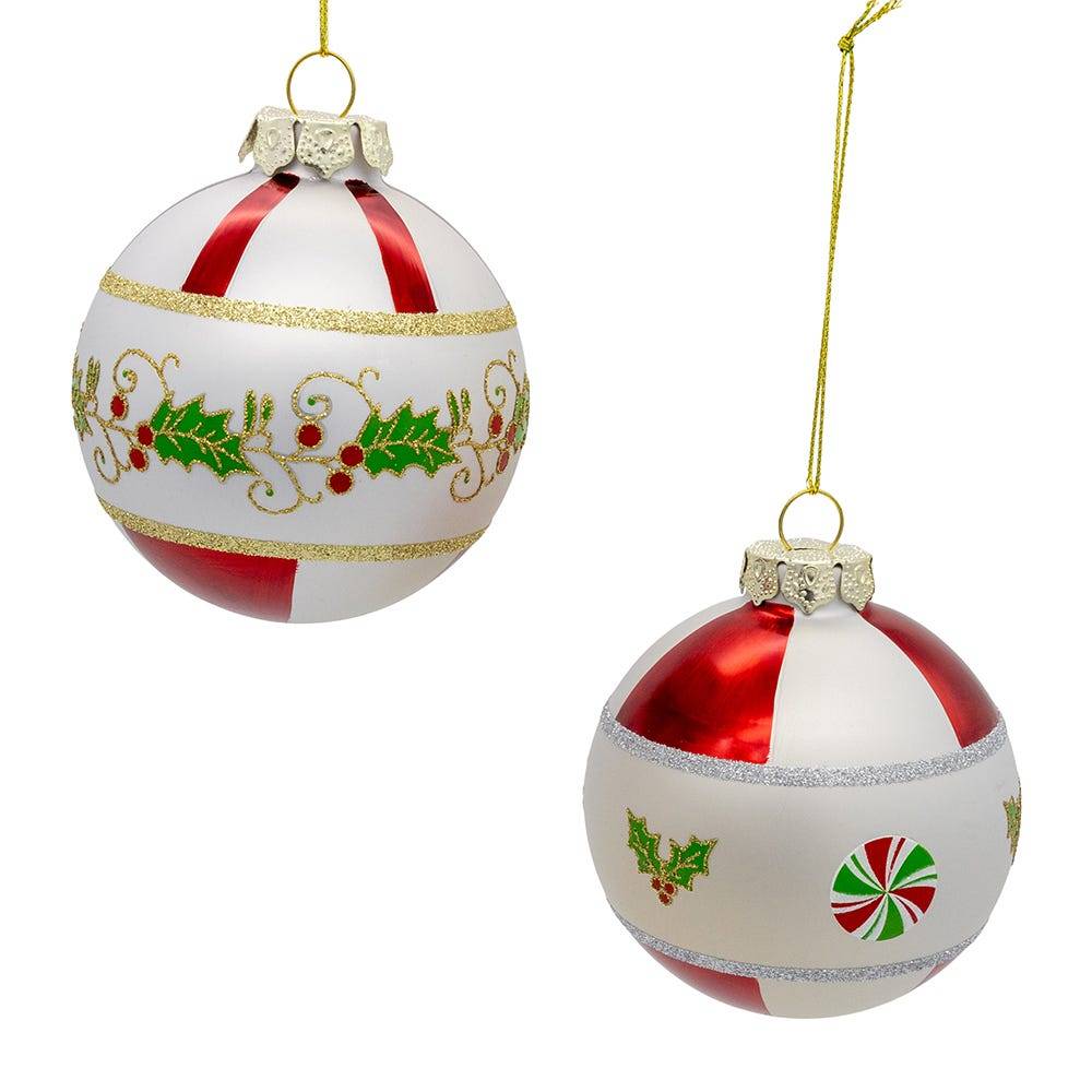 Kurt Adler 80mm Holly Leaves Glass Ball 6-Piece Ornament Set