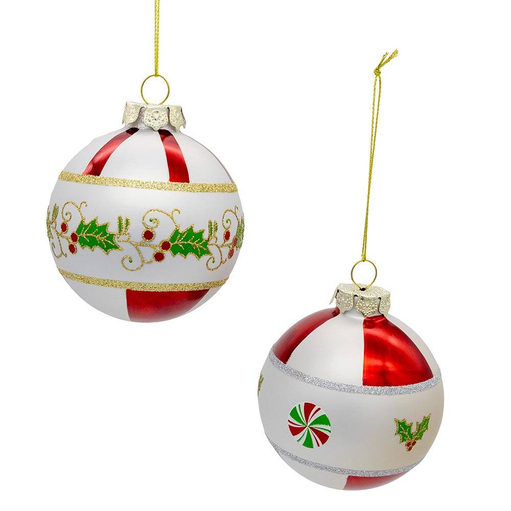 Kurt Adler 80mm Holly Leaves Glass Ball 6-Piece Ornament Set