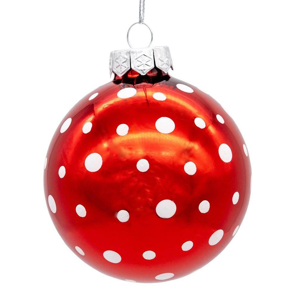 Kurt Adler 80MM Glass Red Polka Dot Ball 6-Piece Ornament Set