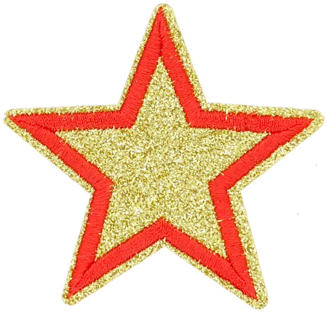 Gold Glitter Star Red Outline - Patch