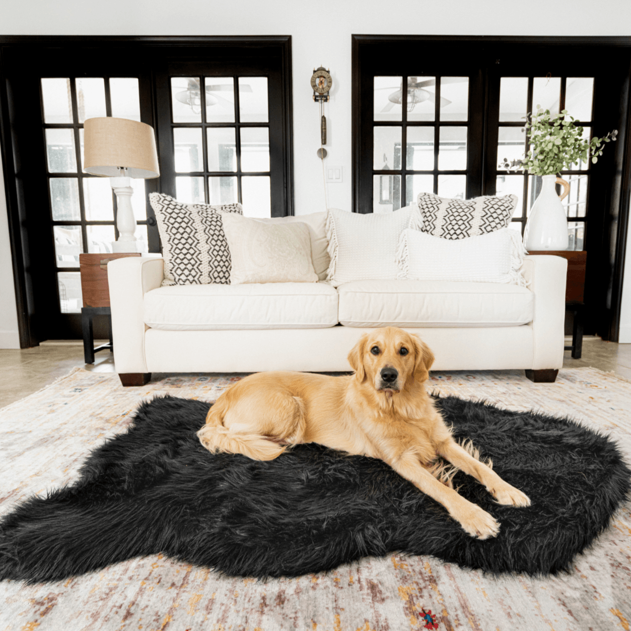 PupRug Faux Fur Orthopedic Dog Bed - Curve Midnight Black