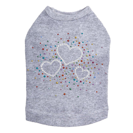 Three Hearts with Multicolored Studs - Dog Tank