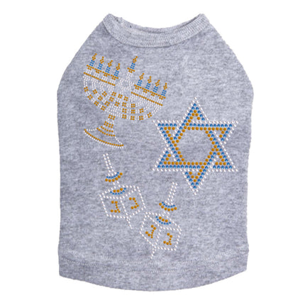 Menorah, Dreidel & Star of David (Blue & Gold) - Dog Tank