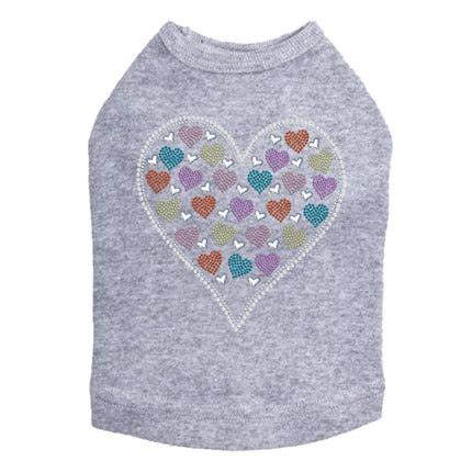 Heart with Multicolor Rhinestud Hearts - Dog Tank