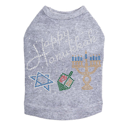 Happy Hanukkah - Dreidel, Menorah and Star of David - Dog Tank