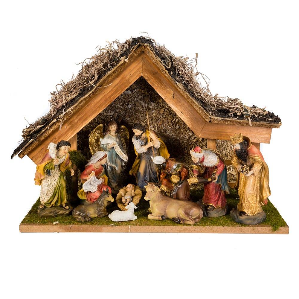 Kurt Adler 12-Inch Nativity Set with Stable and 10 Figures