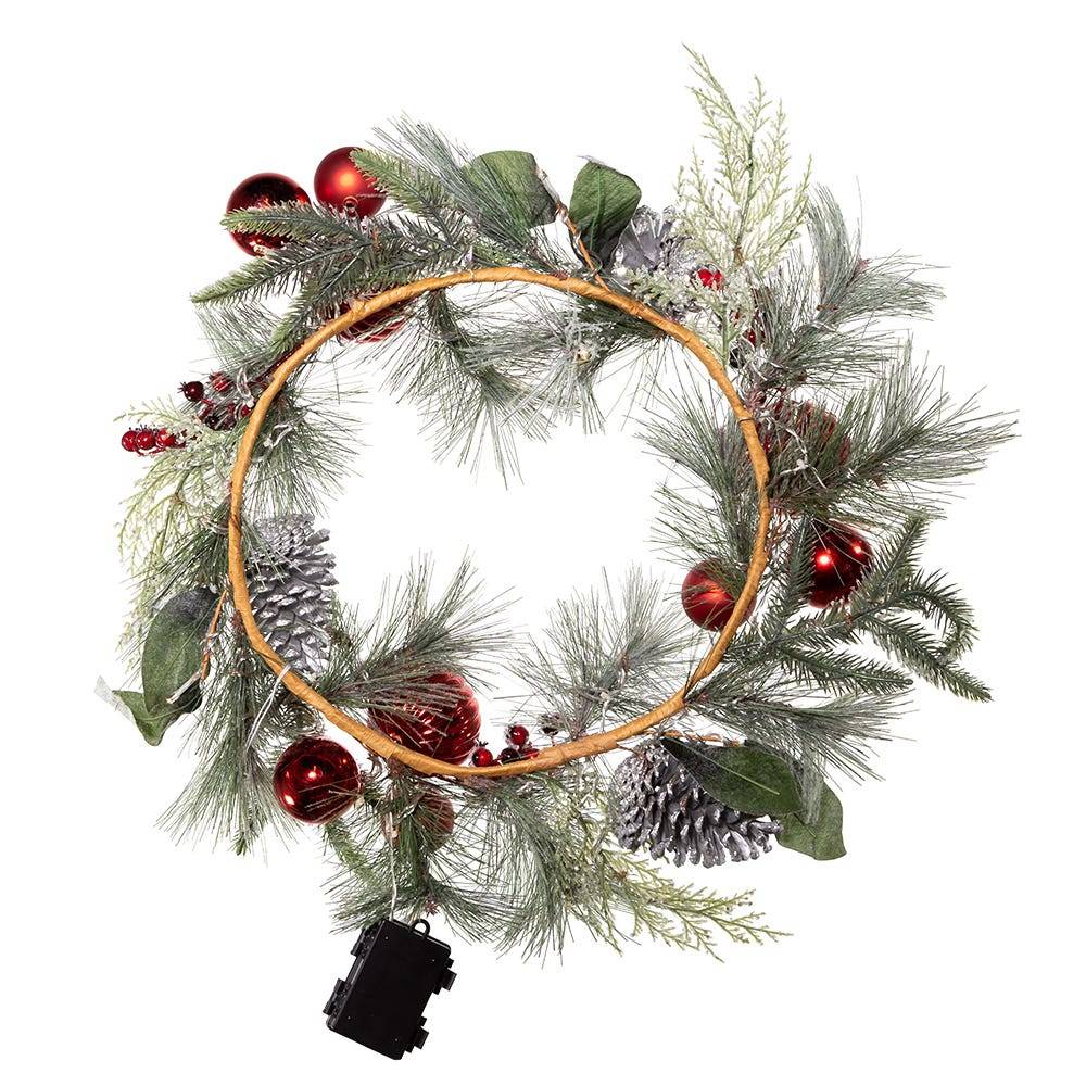 Kurt Adler 22-Inch Battery-Operated Red Berries, Balls and Silver Pinecone Wreath