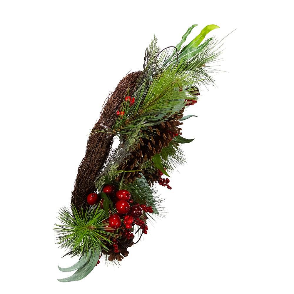 Kurt Adler 20-Inch Wreath with Red Berries, Leaves and Pinecones