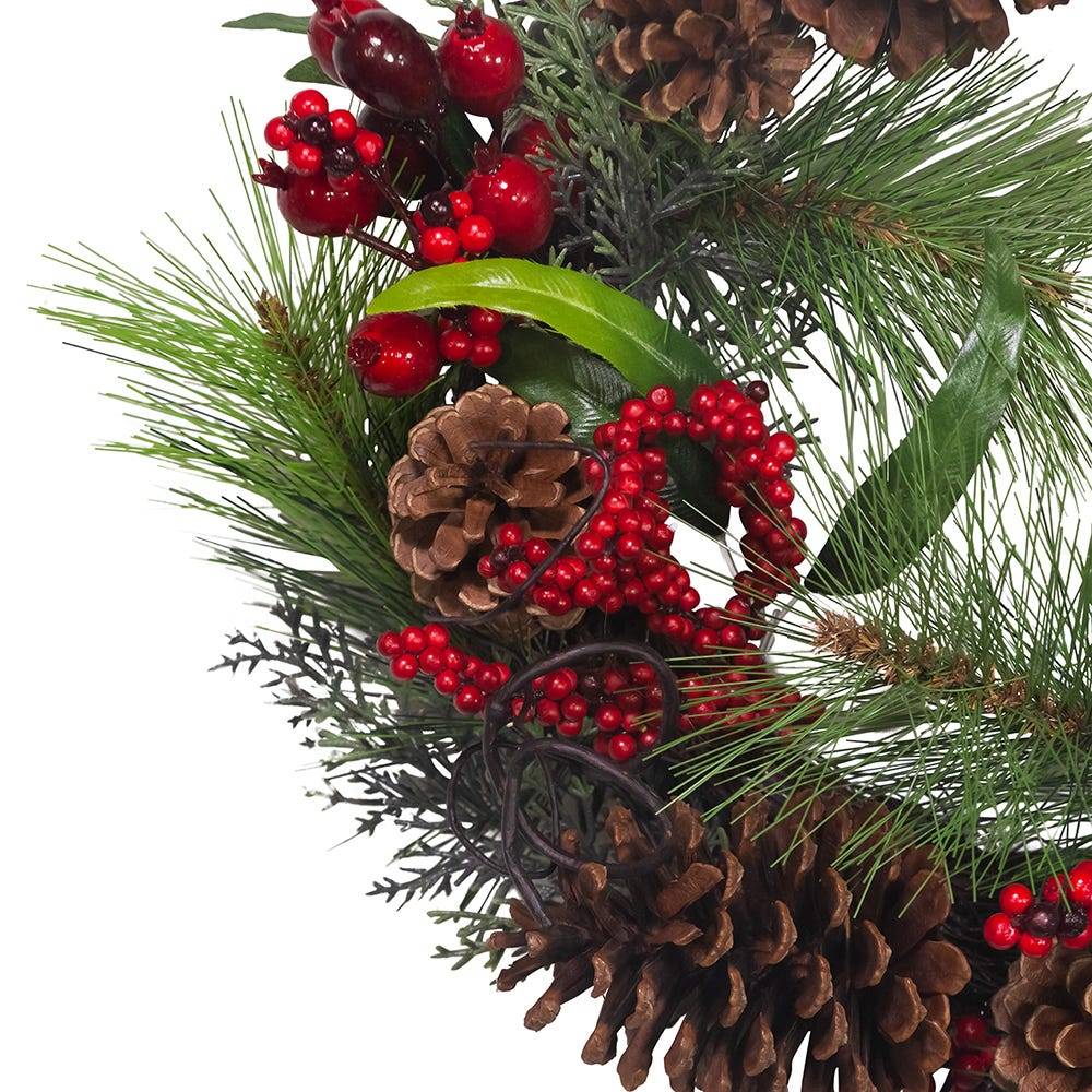 Kurt Adler 20-Inch Wreath with Red Berries, Leaves and Pinecones