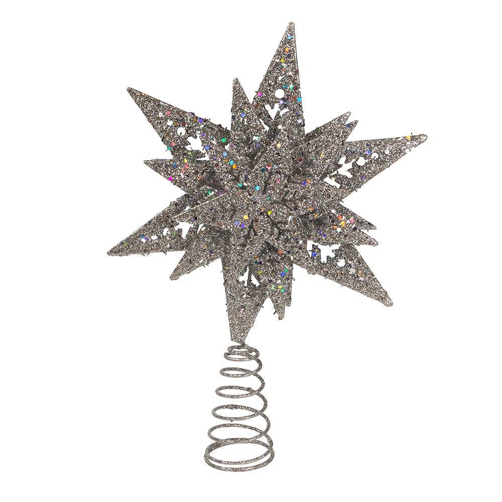 Kurt Adler 13-Inch Plastic Silver Glittered Snowflake Tree Topper