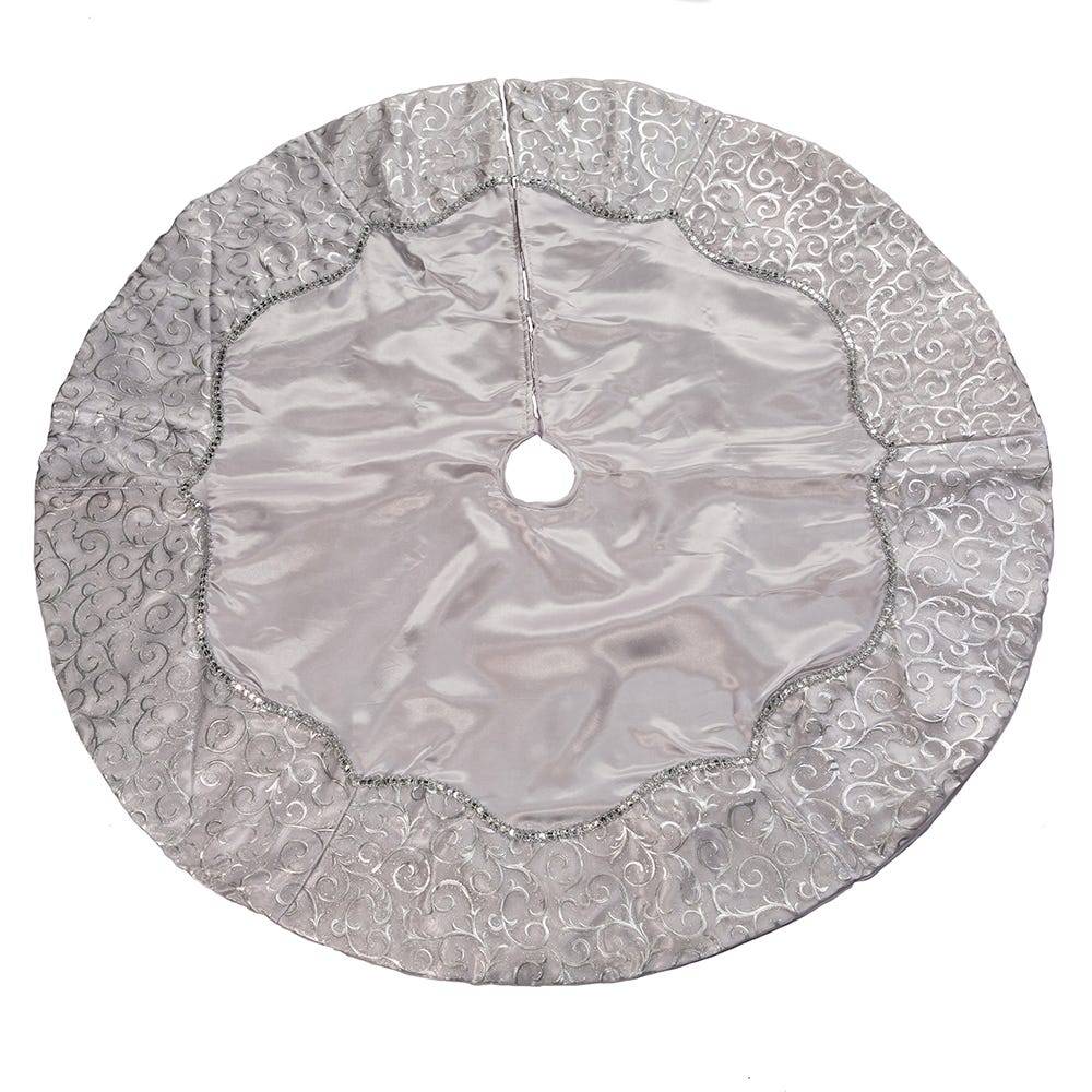 Kurt Adler 48-Inch Silver Satin w/ Printed Border Tree skirt