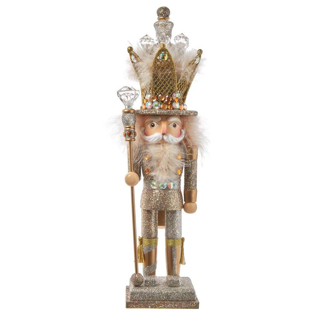 Kurt Adler 16-Inch Hollywood Platinum and Gold Glitter King Nutcracker