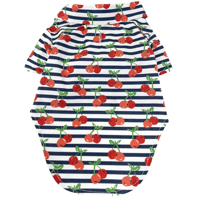 Hawaiian Camp Dog Shirt - Cherry Stripe