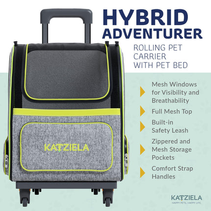 Hybrid Adventurer Pet Backpack with Removable Wheels and Telescopic Handle