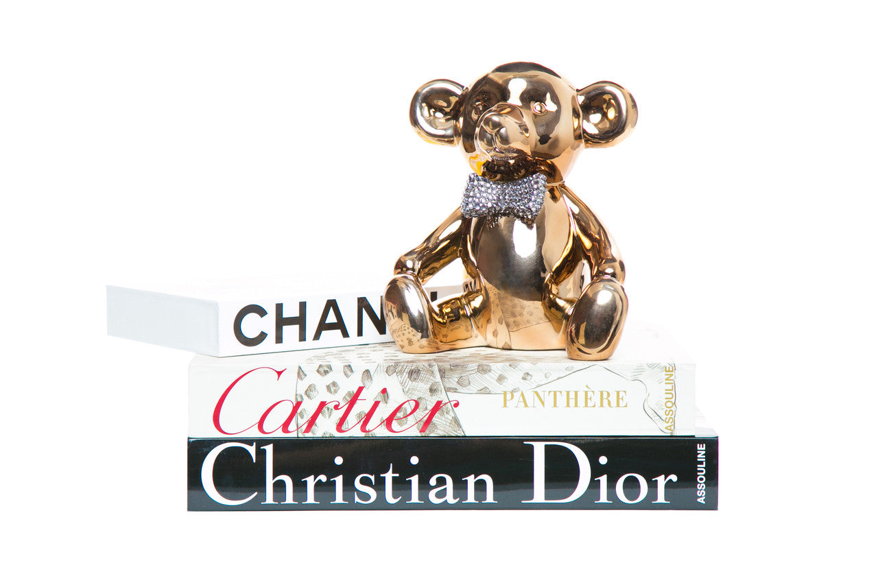 Bronze Bear with Rhinestone Bow Tie Bank - 8.5