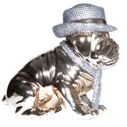 Bronze Bulldog with Rhinestone Hat & Tie - 10" Tall