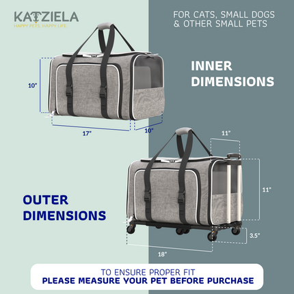 Katziela Rolling Rover Airline Compliant Expandable Wheeled Pet Carrier