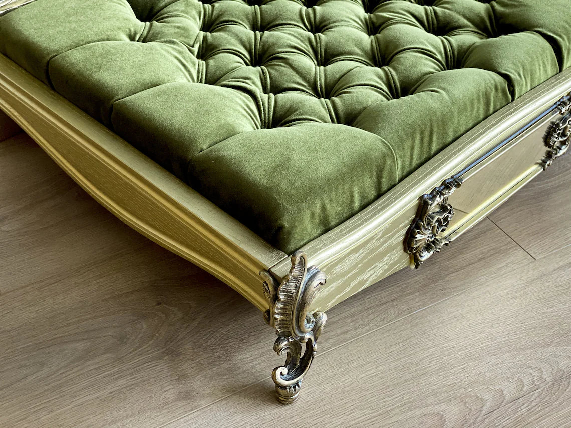 Luxury Baroque Pet Bed in Gold & Olive