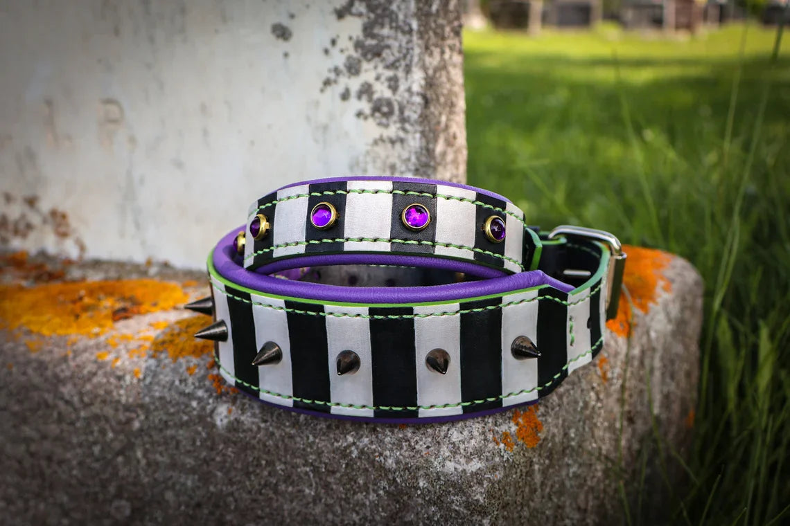 Goth Leather Dog Collar (Beetlejuice Inspired) 2