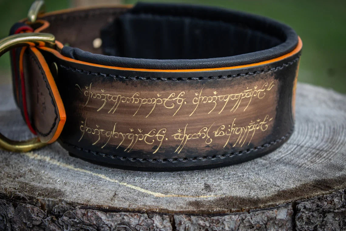 Lord of the Ring Inspired Leather Dog Collar HT Animal Supply