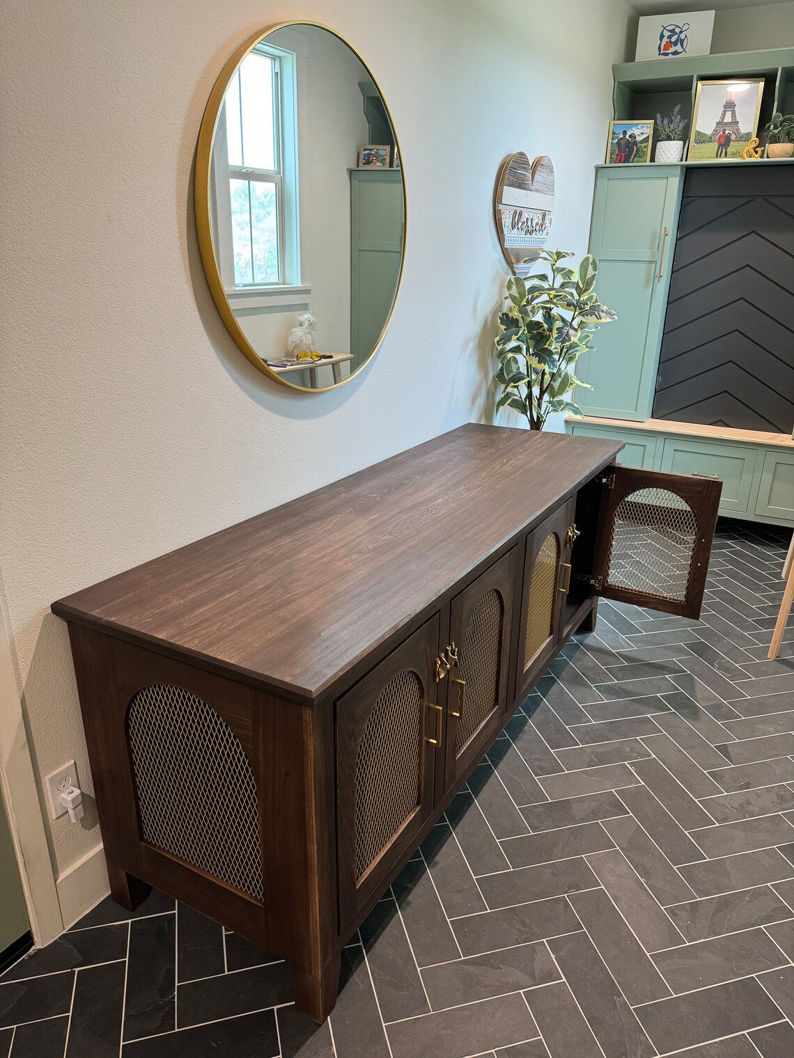 Mid Century Modern Raised Dog Crate Cabinet